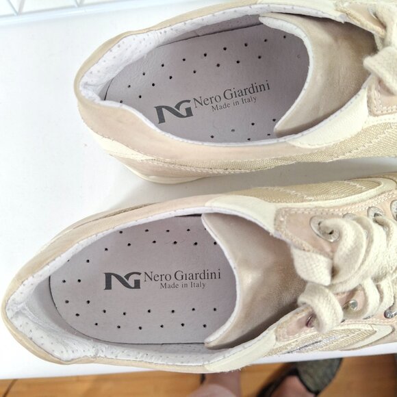 Nero Giardini Italian Fashion Sneakers Women  Sz38(7.5) Gold Sparkle MSRP $240 - Picture 2 of 16